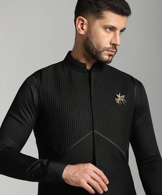 Black cotton plain nehru jacket 4