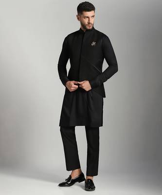 Black cotton plain nehru jacket 5