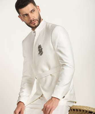 White polyester plain bandhgala 2