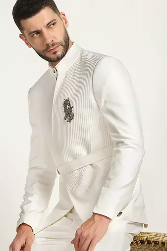 White polyester plain bandhgala