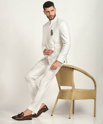 White polyester plain bandhgala 3