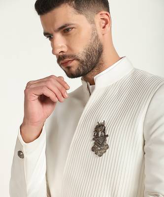 White polyester plain bandhgala 4