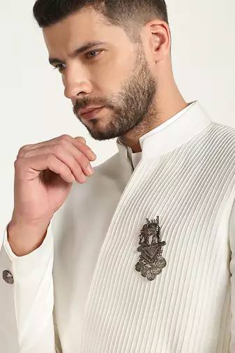 White polyester plain bandhgala