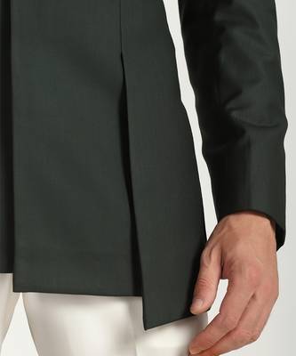 Green polyester plain bandhgala 1