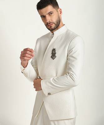 White polyester plain bandhgala 5