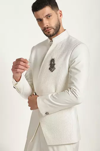 White polyester plain bandhgala