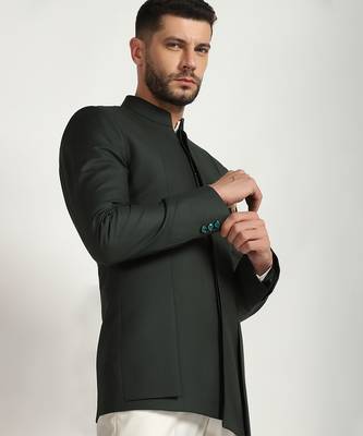 Green polyester plain bandhgala 2