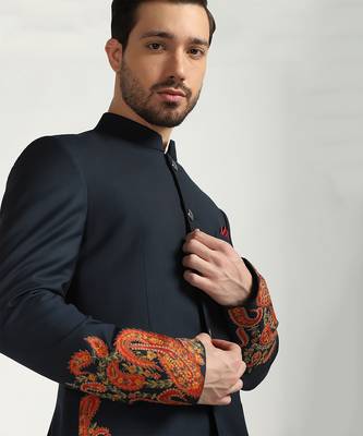 Blue polyester embroidered bandhgala 1