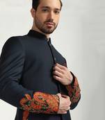 Blue polyester embroidered bandhgala