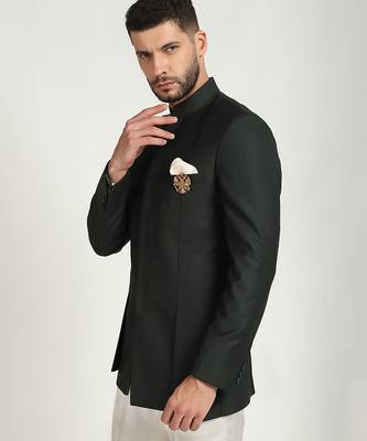 Green polyester plain bandhgala 3