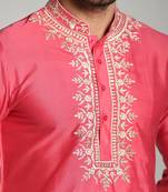 Pink poly cotton embroidered kurta pajama