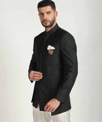 Green polyester plain bandhgala 4