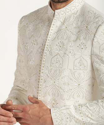 White polyester embroidered bandhgala 1