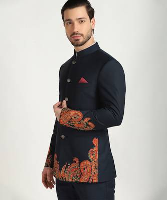 Blue polyester embroidered bandhgala 3