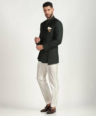Green polyester plain bandhgala 5