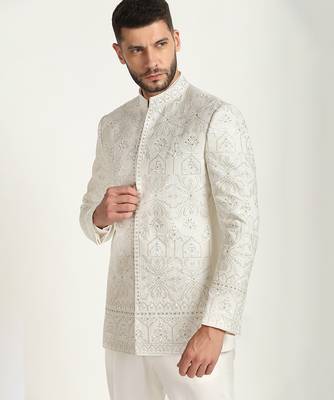 White polyester embroidered bandhgala 2