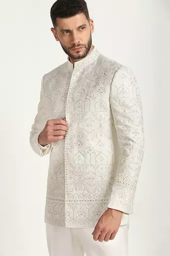White polyester embroidered bandhgala