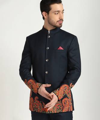 Blue polyester embroidered bandhgala 4
