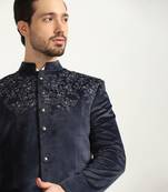 Blue velvet embroidered bandhgala
