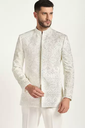 White polyester embroidered bandhgala