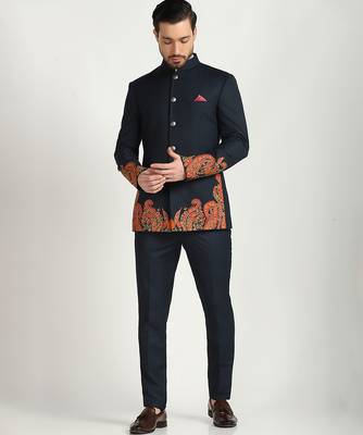Blue polyester embroidered bandhgala 5