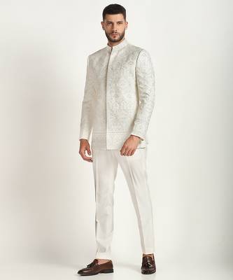 White polyester embroidered bandhgala 4