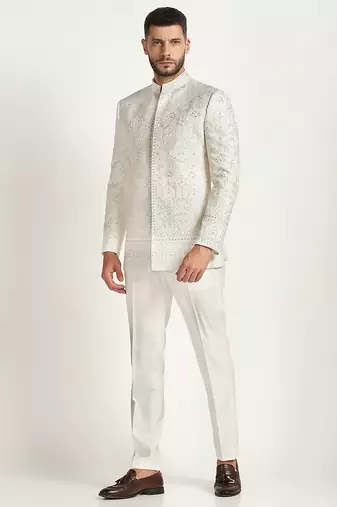 White polyester embroidered bandhgala