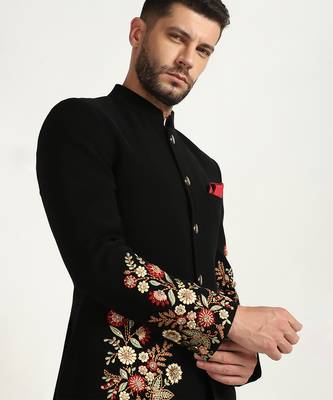 Black viscose embroidered bandhgala 2