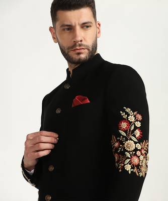 Black viscose embroidered bandhgala 3