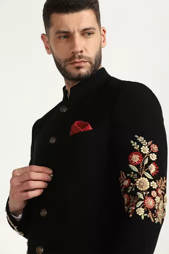 Black viscose embroidered bandhgala