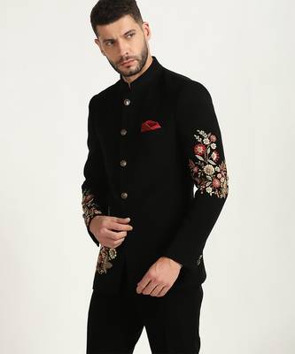 Black viscose embroidered bandhgala 5