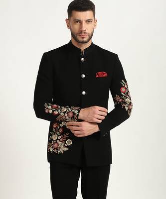 Black viscose embroidered bandhgala 1