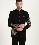 Black viscose embroidered bandhgala