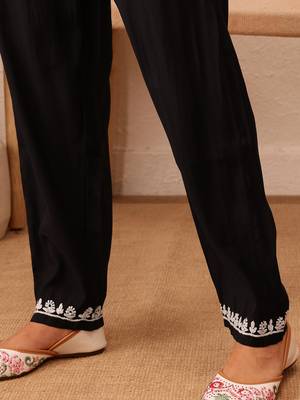 Hand embroidered black cotton lucknowi chikankari co-ord set 7