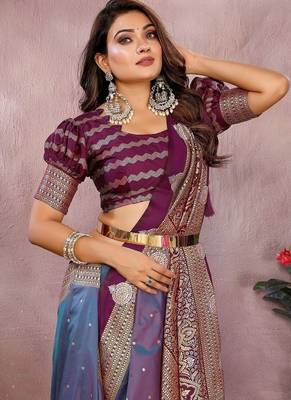 Slate Grey Color Zari weaving Kalamkari Silk Saree 1