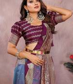 Slate Grey Color Zari weaving Kalamkari Silk Saree