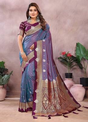 Slate Grey Color Zari weaving Kalamkari Silk Saree 2