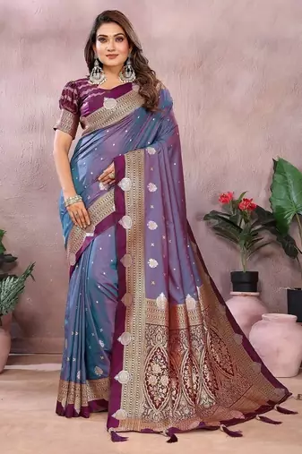 Slate Grey Color Zari weaving Kalamkari Silk Saree