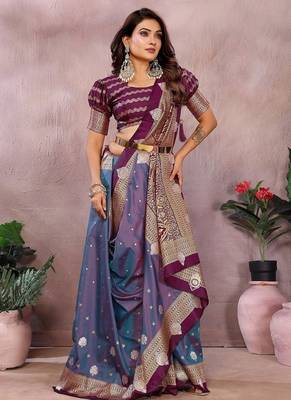 Slate Grey Color Zari weaving Kalamkari Silk Saree 3
