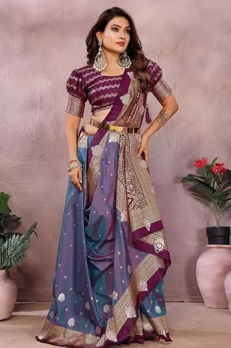 Slate Grey Color Zari weaving Kalamkari Silk Saree