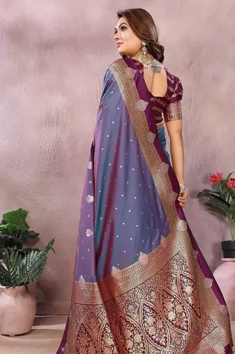 Slate Grey Color Zari weaving Kalamkari Silk Saree