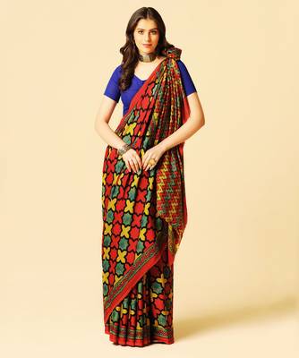 Multicolor block printed silk saree 1