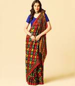 Multicolor block printed silk saree