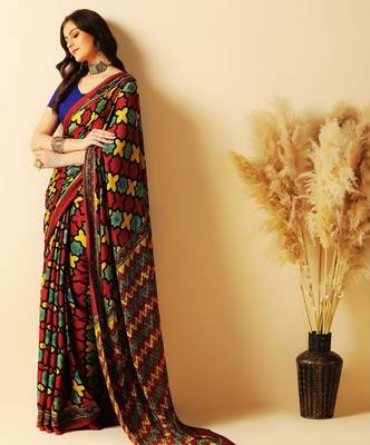 Multicolor block printed silk saree 2