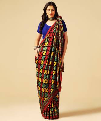 Multicolor block printed silk saree 3