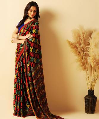 Multicolor block printed silk saree 4