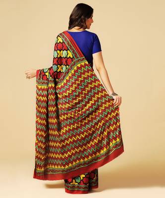 Multicolor block printed silk saree 5