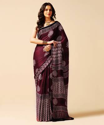 Purple floral printed silk saree 1