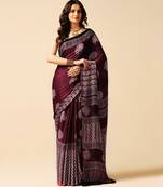 Purple floral printed silk saree