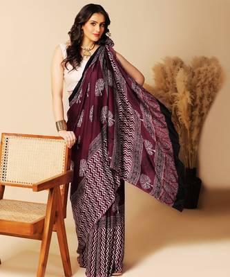Purple floral printed silk saree 2